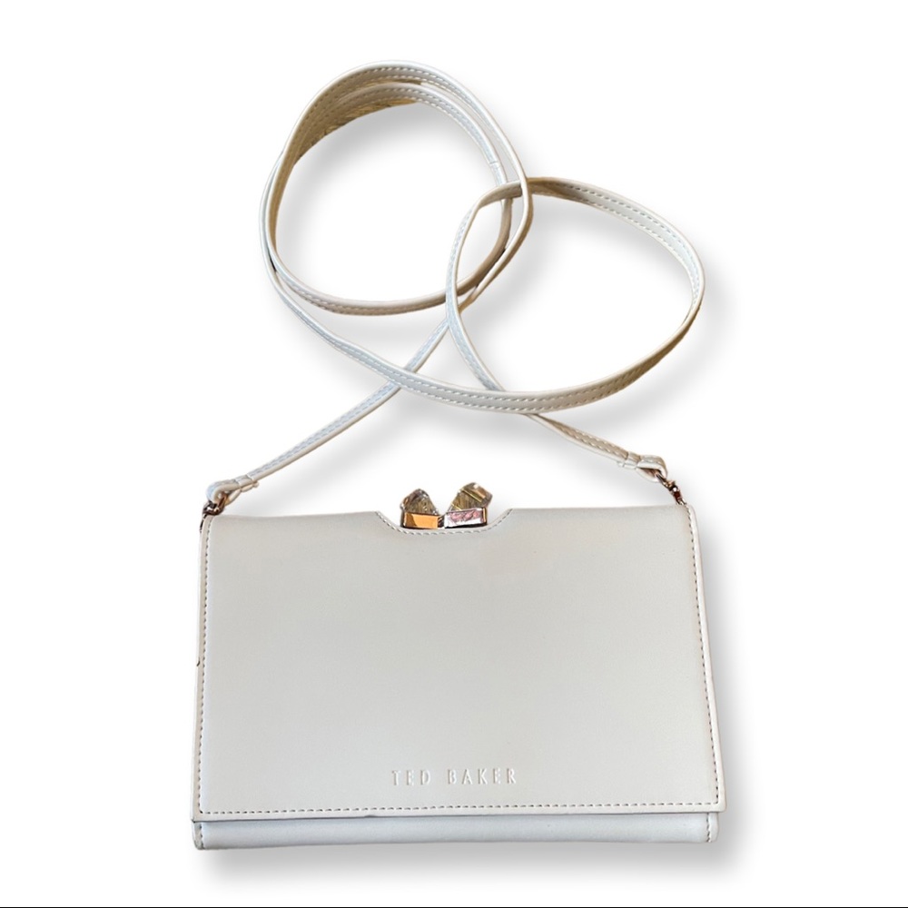 WHITE CROSSBODY MINI BAG EVENING TED BAKER LONDON LEATHER ROSE GOLD HARDWARE NWT